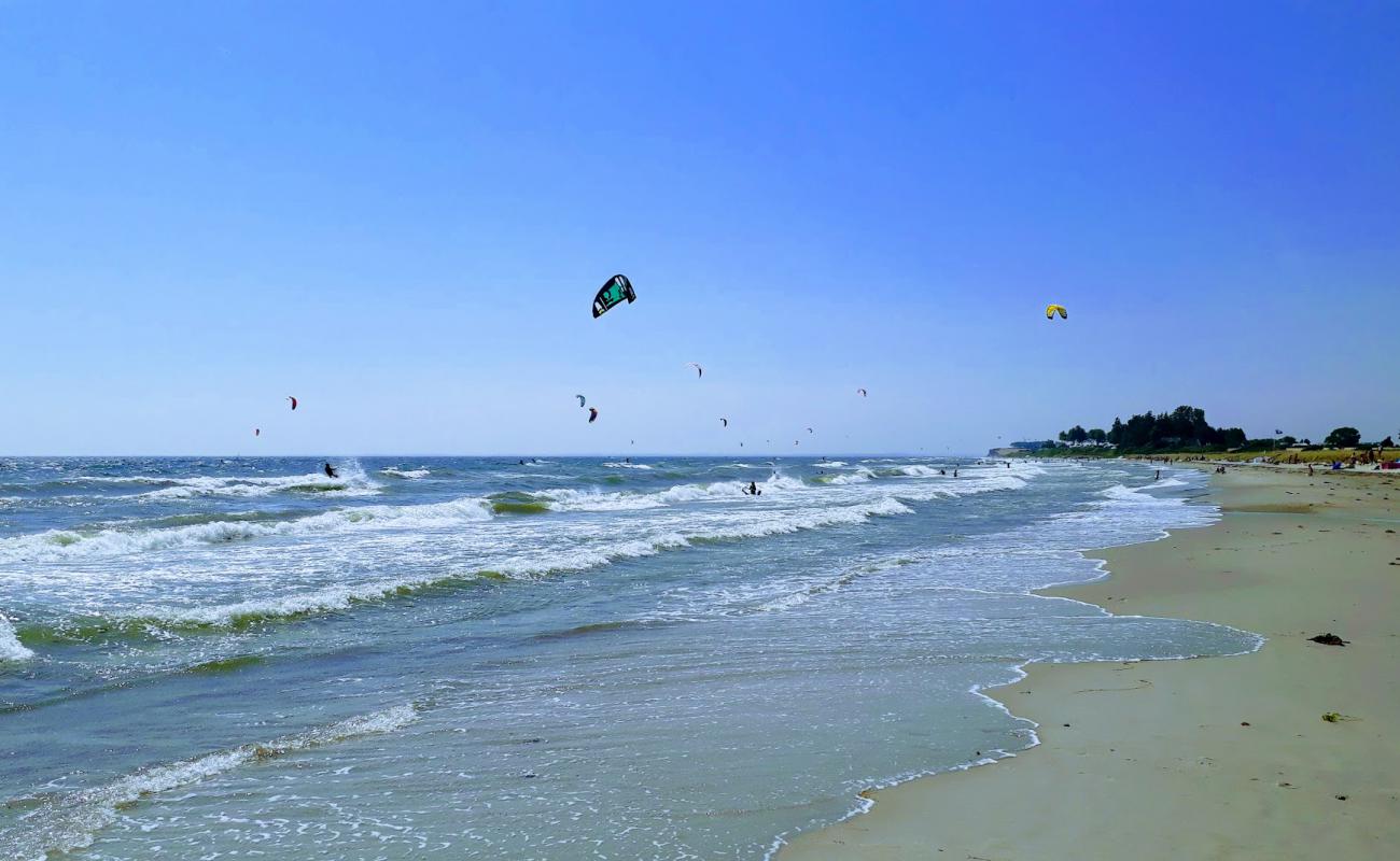 Photo of Skovmose strand with bright sand surface