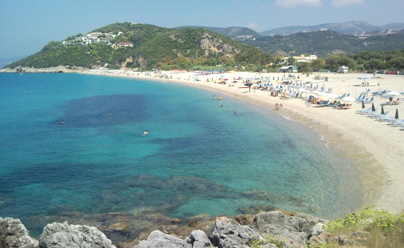 Photo of Karavostasi beach with white shell sand surface