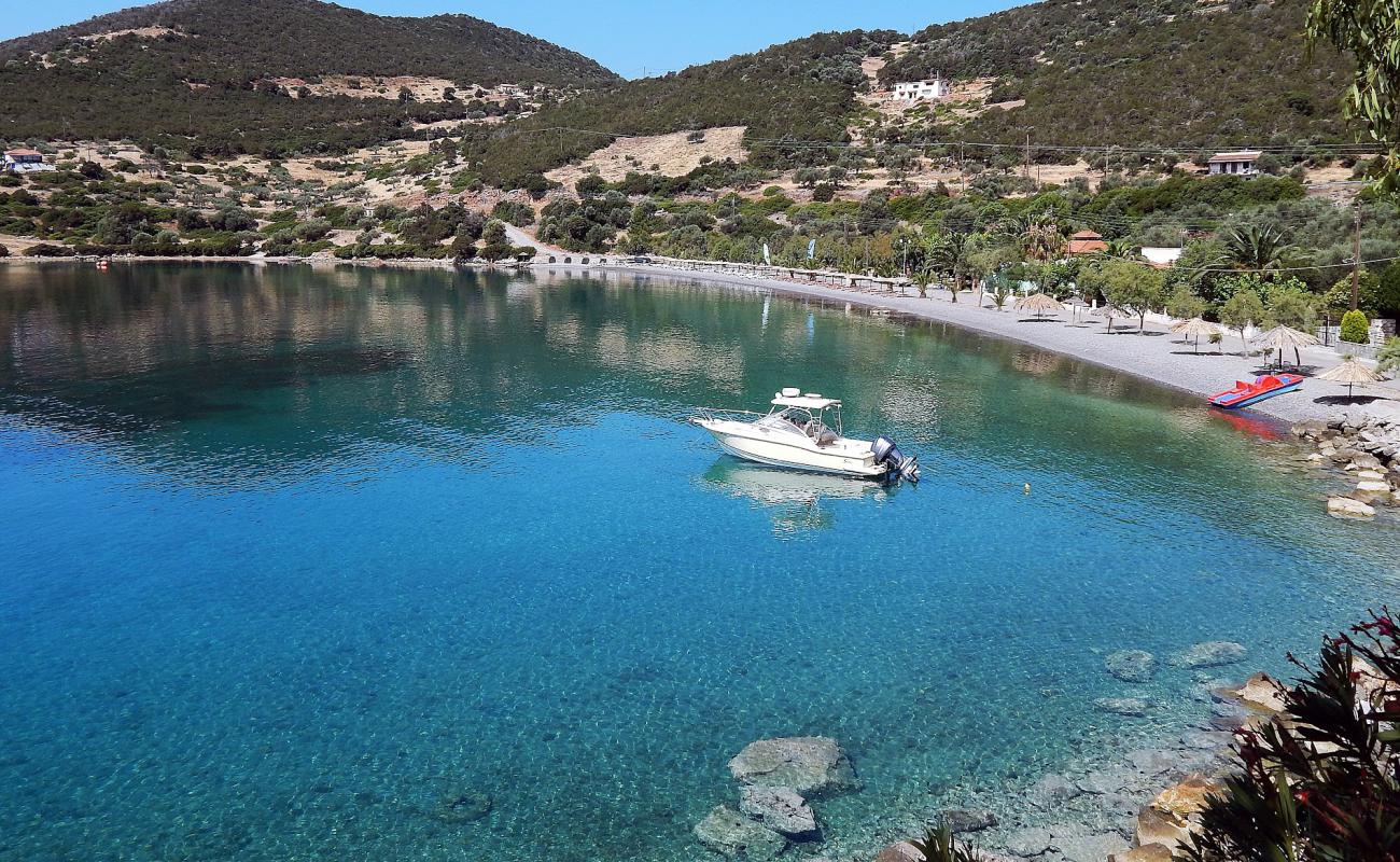 Photo of Ag. Nikolaos beach with gray fine pebble surface