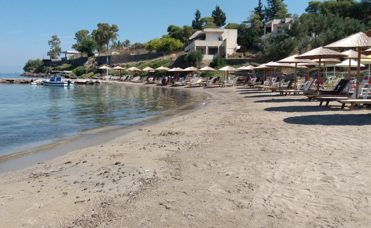 Photo of Aegina Maris with black sand & pebble surface