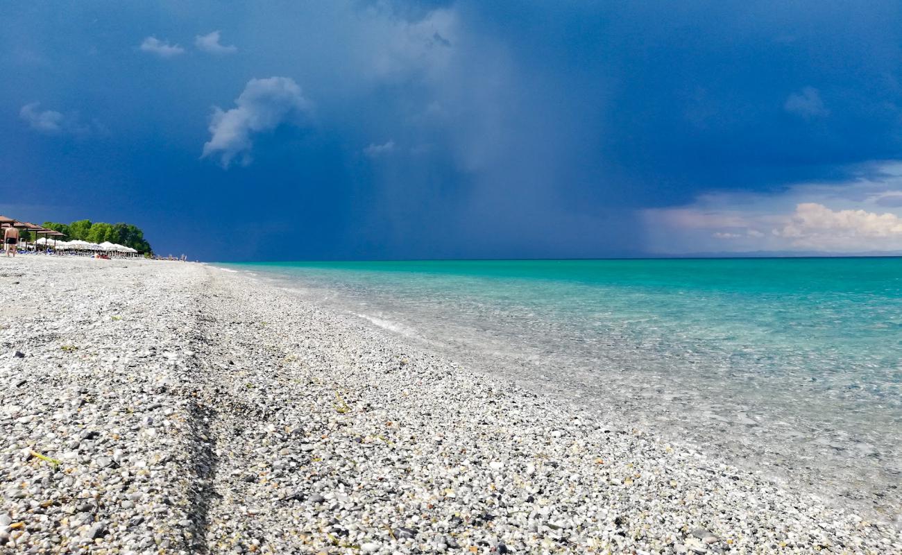 Photo of Mylos beach with gray fine pebble surface