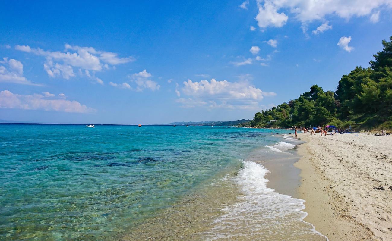 Photo of Kryopigi beach with bright sand surface