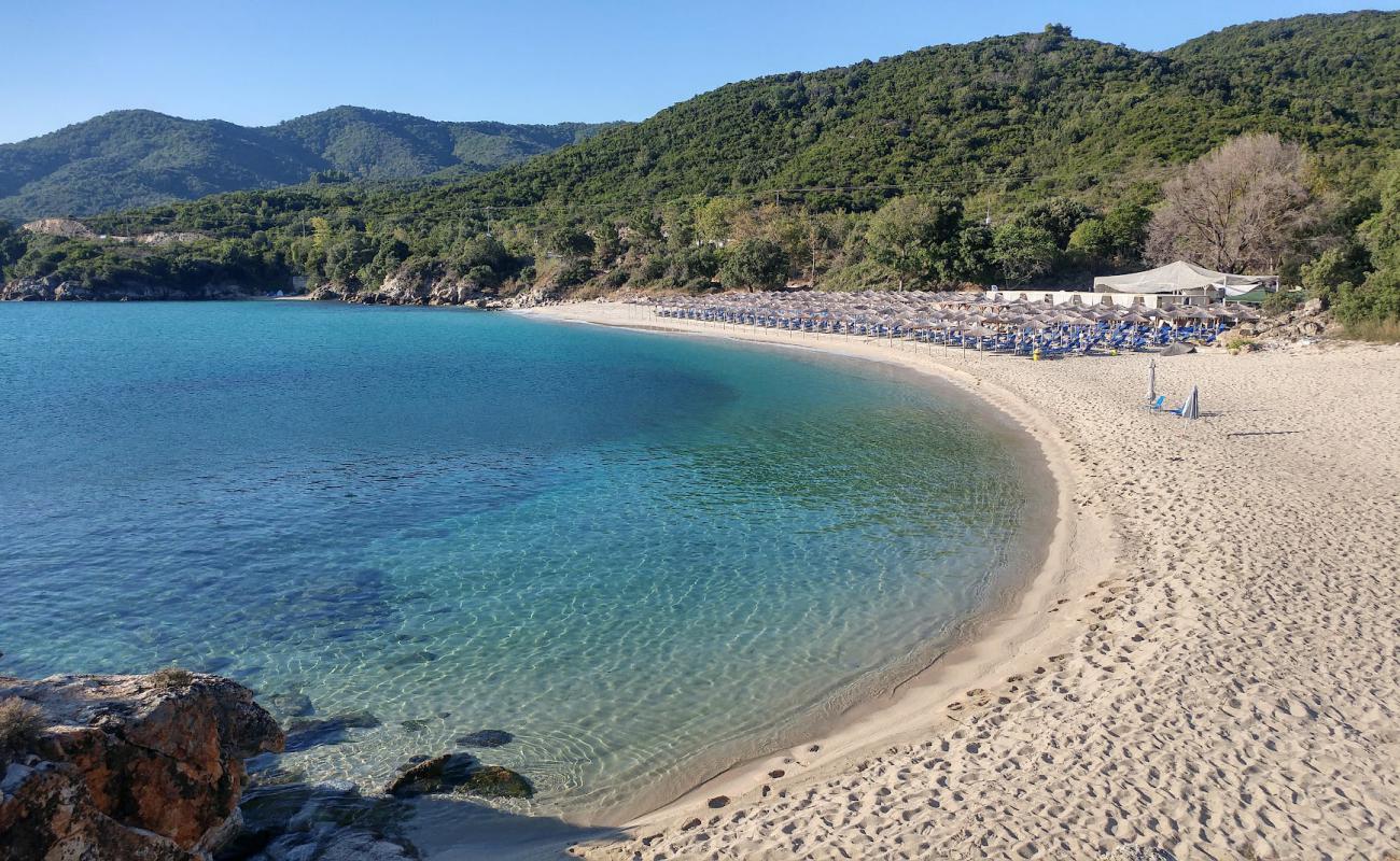 Photo of Proti Ammoudia beach with gray fine sand surface