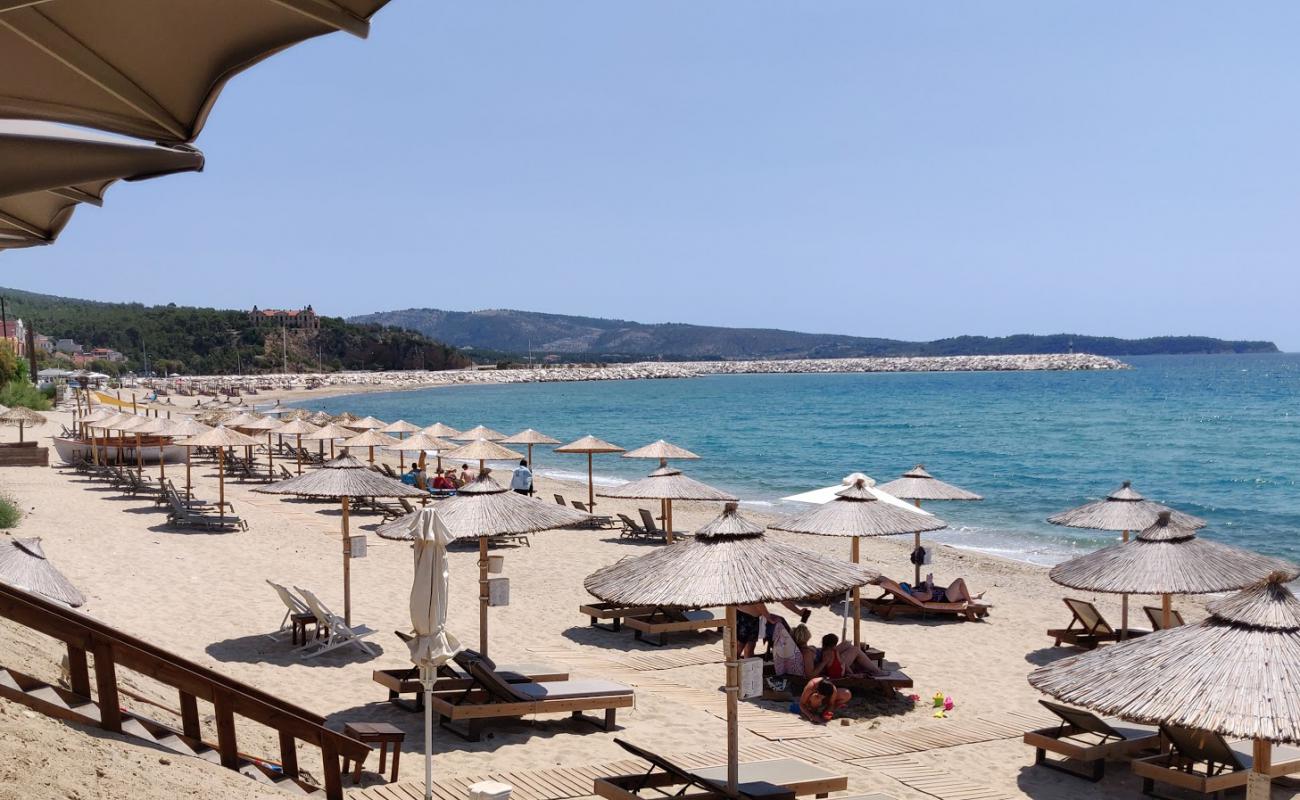 Photo of Aegean beach with light fine pebble surface