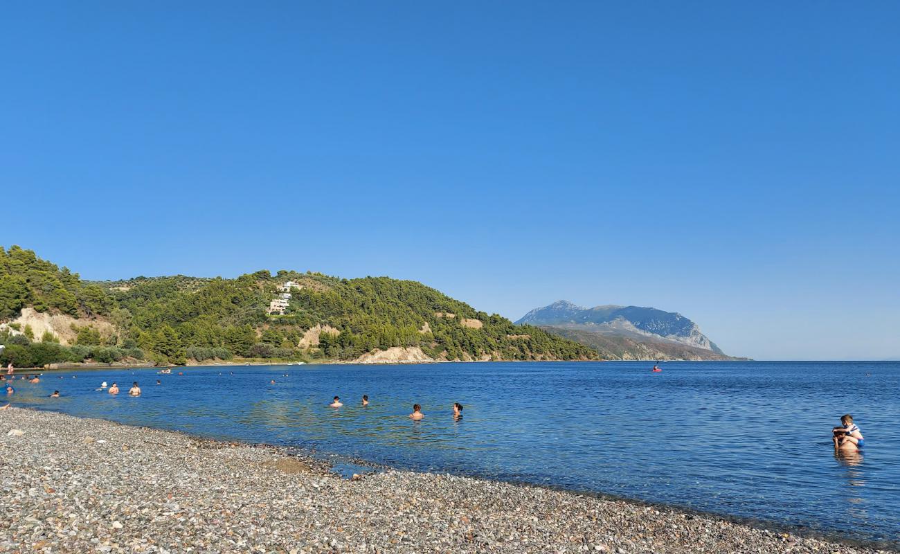 Photo of Koxyli beach with gray fine pebble surface