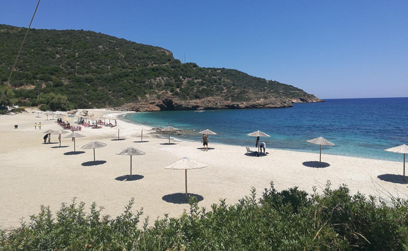 Photo of Limniónas beach with bright shell sand surface