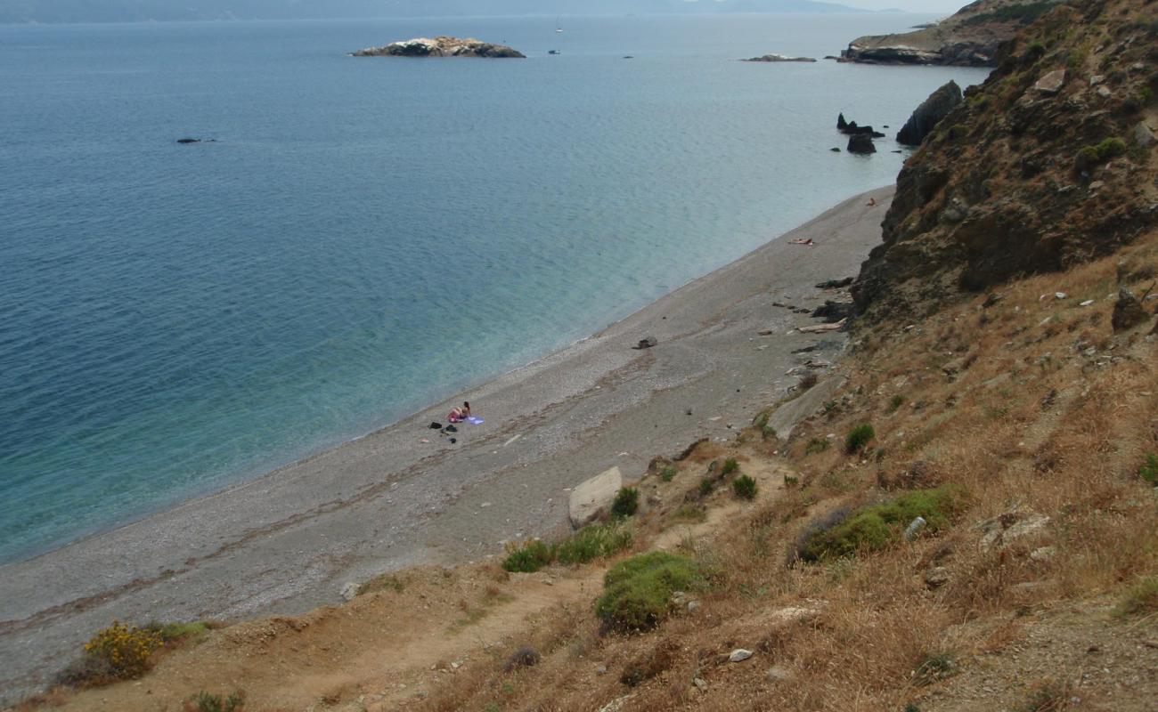 Photo of Paralia Psarochoma with gray sand &  rocks surface