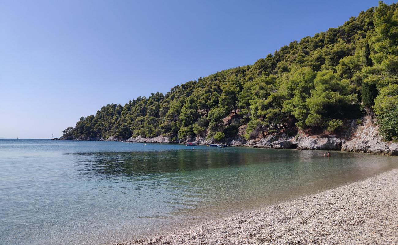 Photo of Agnontas beach with gray fine pebble surface