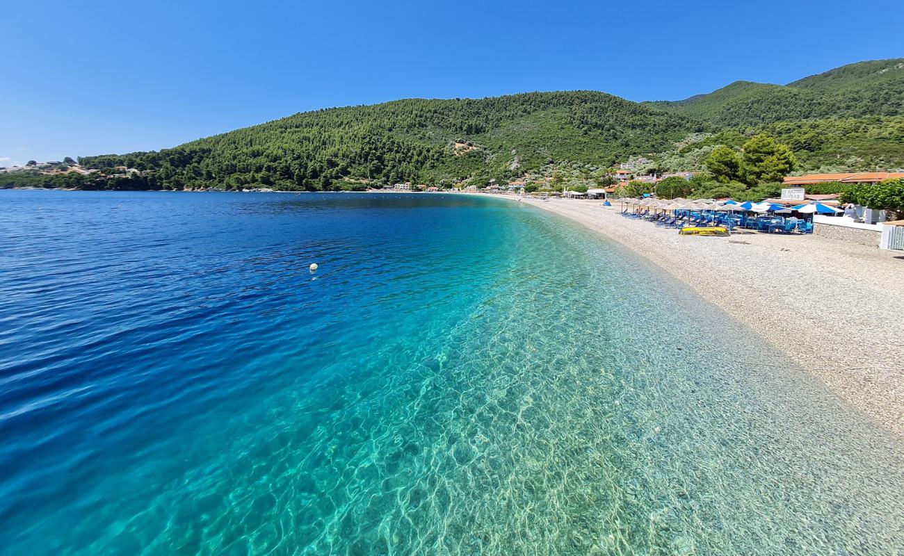 Photo of Panormos beach with gray fine pebble surface