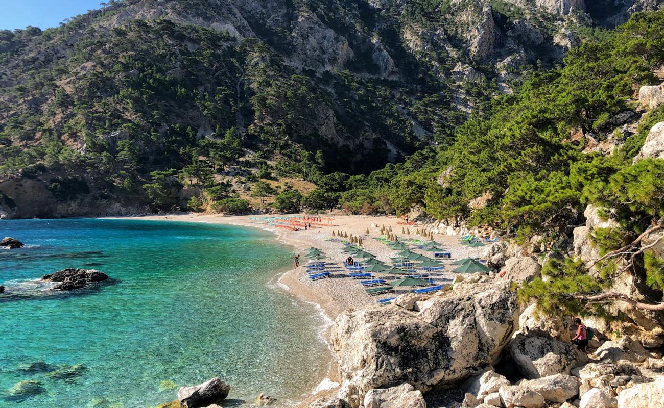 Photo of Apella beach with light fine pebble surface