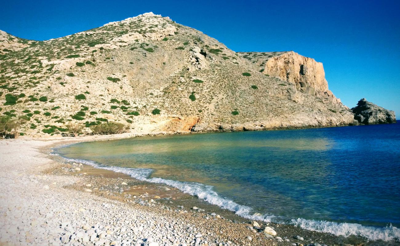 Photo of Helatros Beach Kasos Greece with light sand &  pebble surface