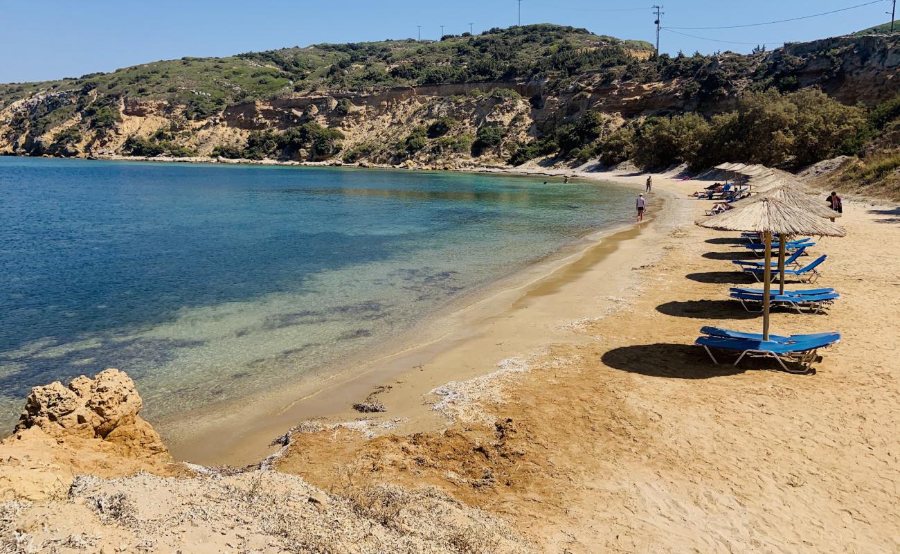 Photo of Limnionas beach with bright sand & rocks surface