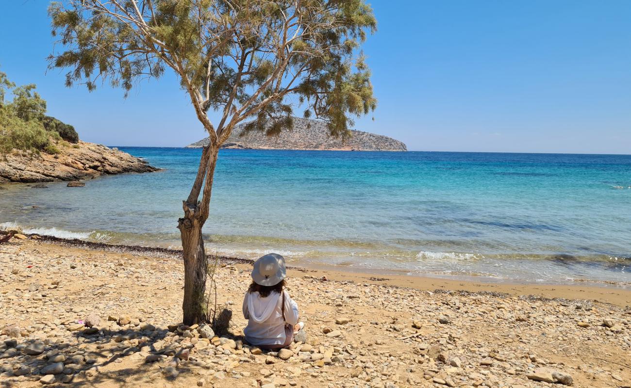 Photo of Paralia Agia Kioura with gray sand &  rocks surface