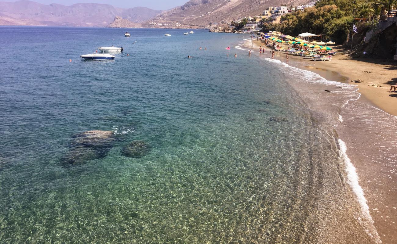 Photo of Masouri beach with gray sand &  pebble surface