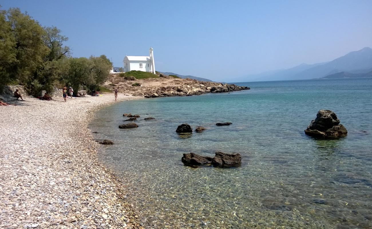 Photo of Pountes beach with light pebble surface