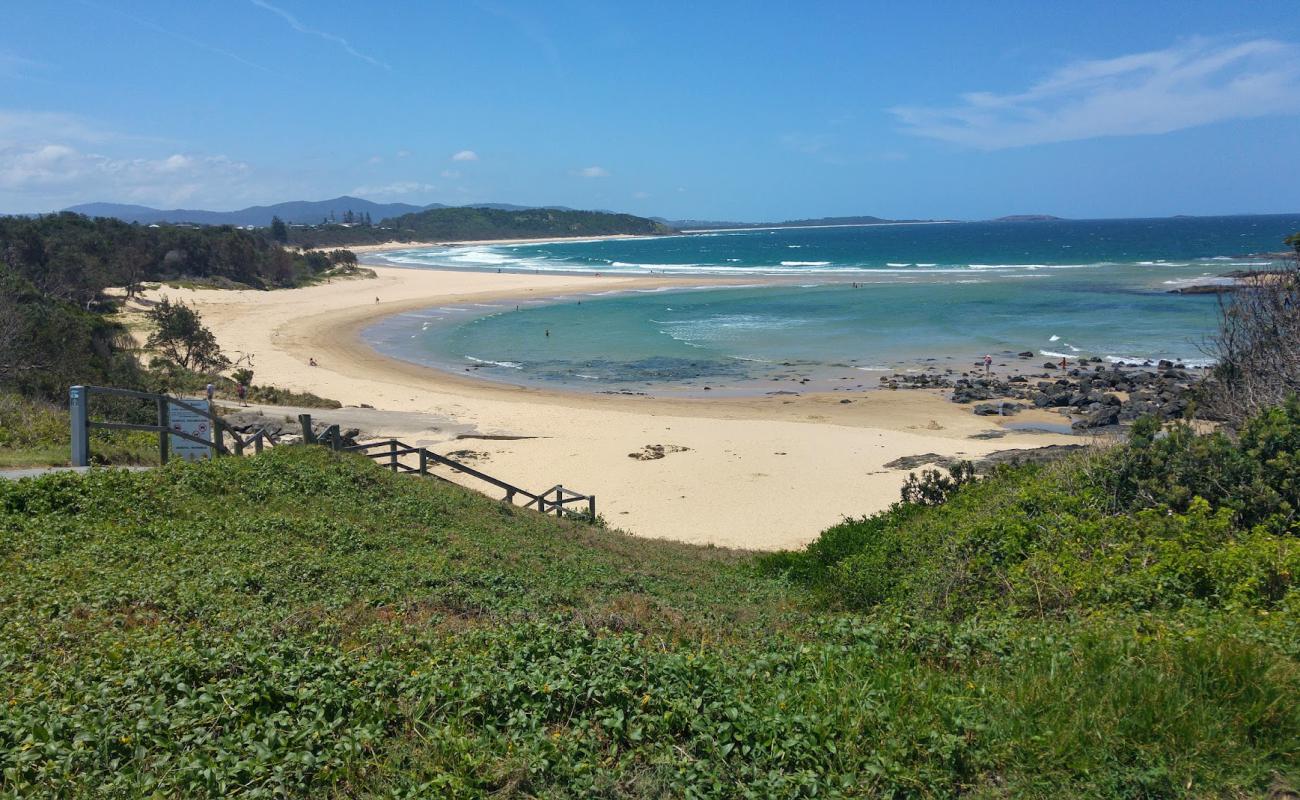 Photo of Sawtell Beach with bright fine sand surface