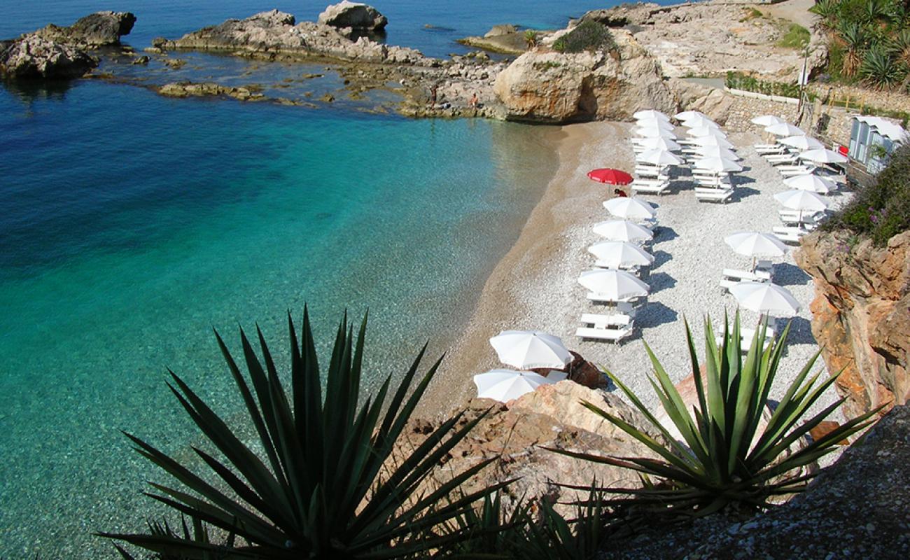 Photo of Balzi Rossi beach with brown fine pebble surface