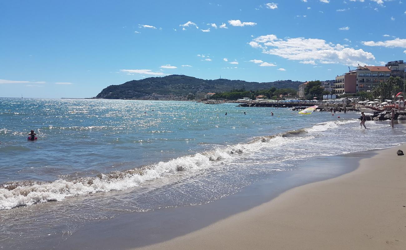 Photo of Diano Marina beach with gray sand surface