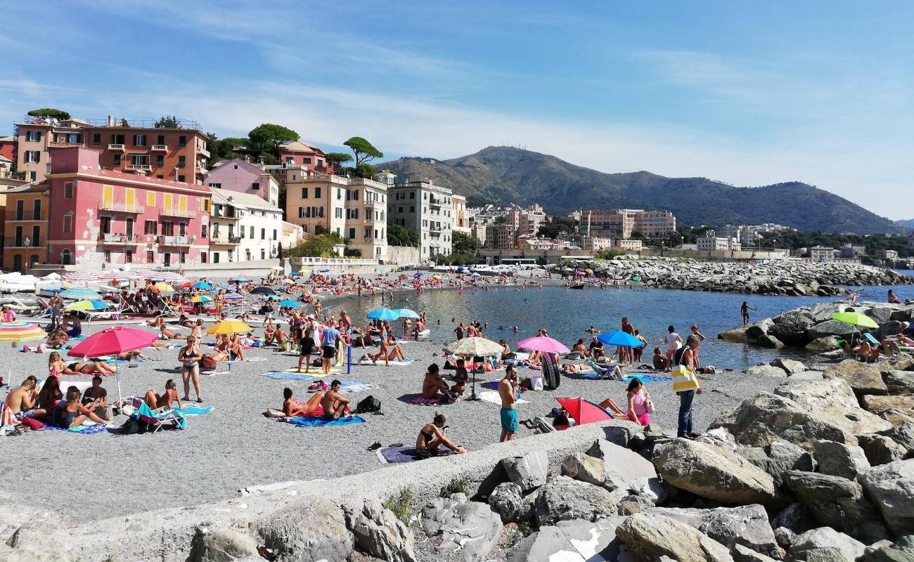 Photo of Boccadasse Beach with gray fine pebble surface