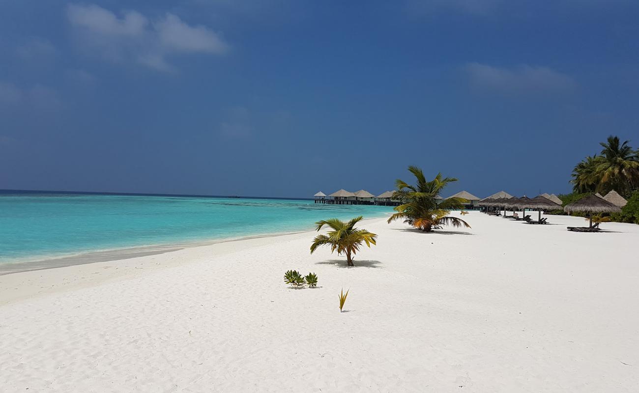 Photo of Kihaadhuffaru Island Beach with white fine sand surface