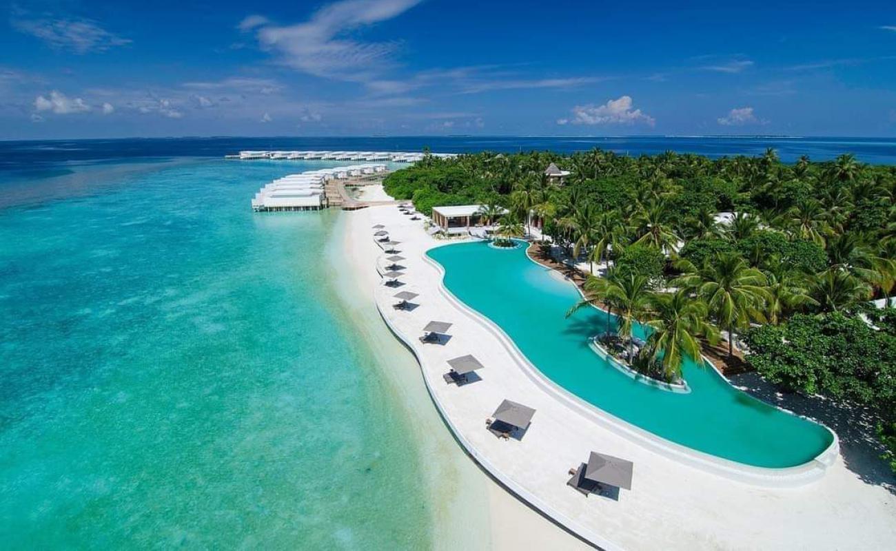 Photo of Amilla Fushi Island Beach with white fine sand surface