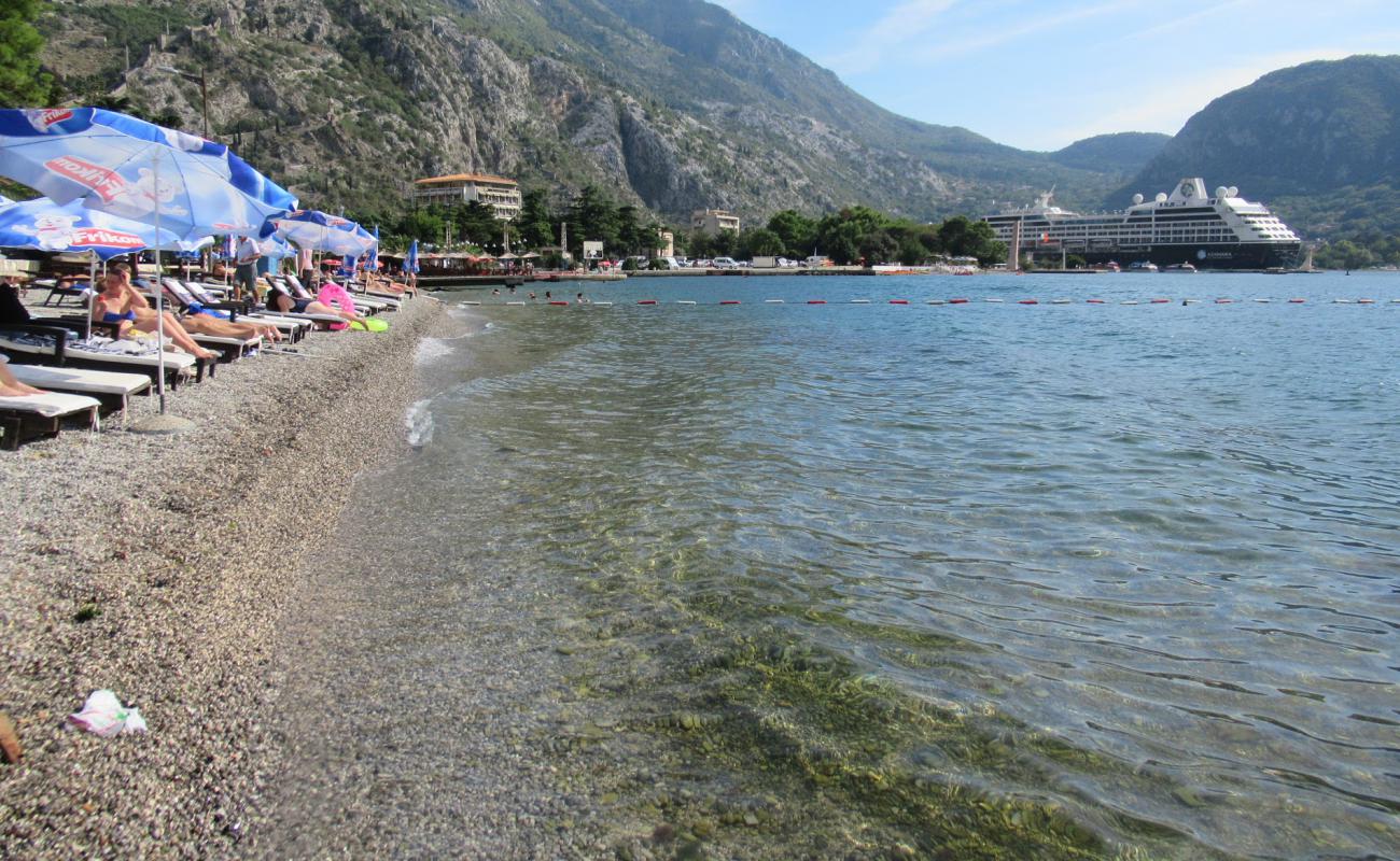 Photo of Kotor beach with light fine pebble surface