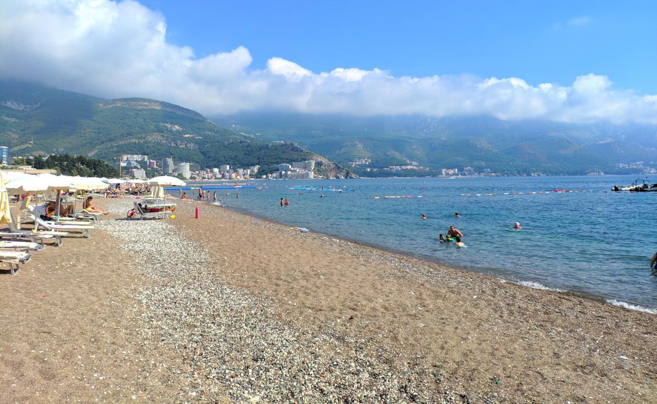 Photo of Becici beach with gray pebble surface