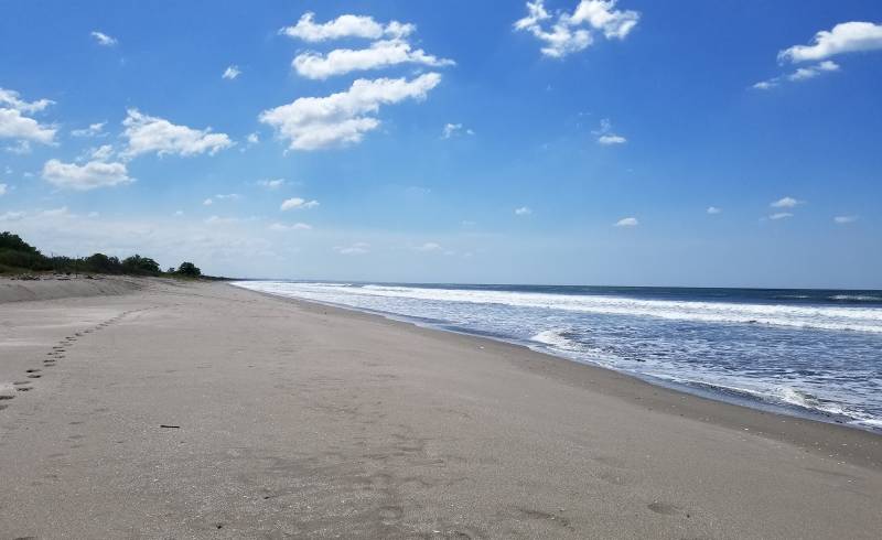 Photo of San Diego beach with gray sand surface