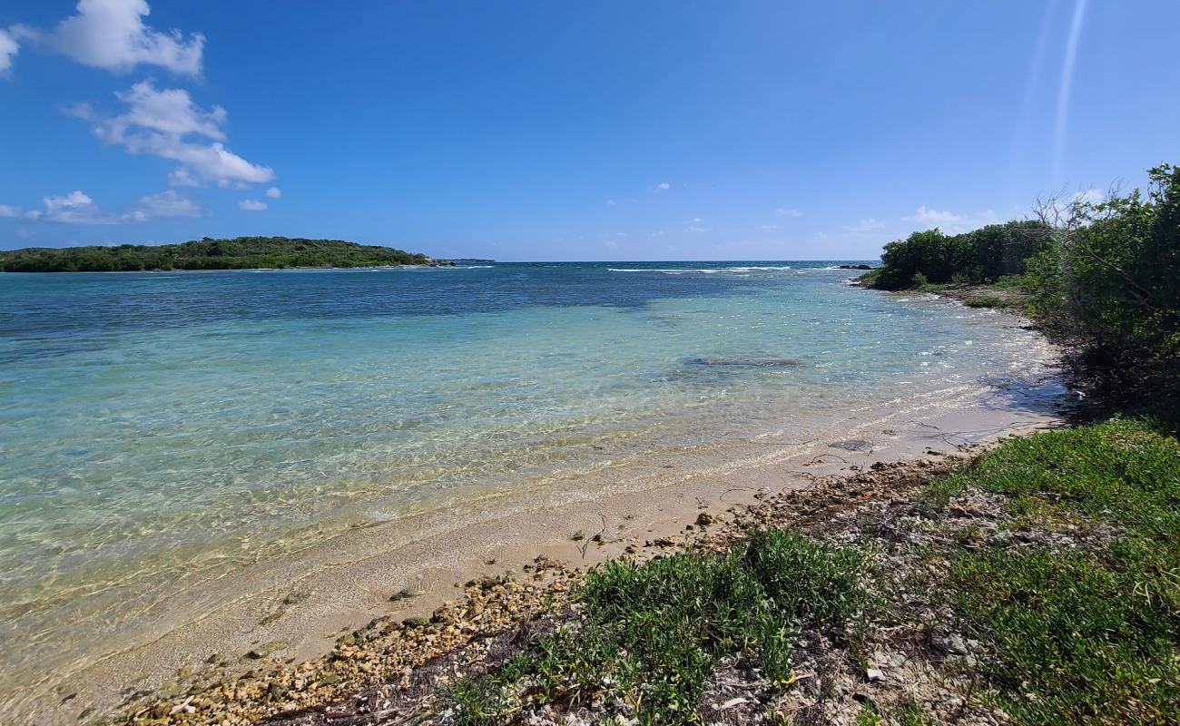 Photo of Blue beach with gray sand &  rocks surface