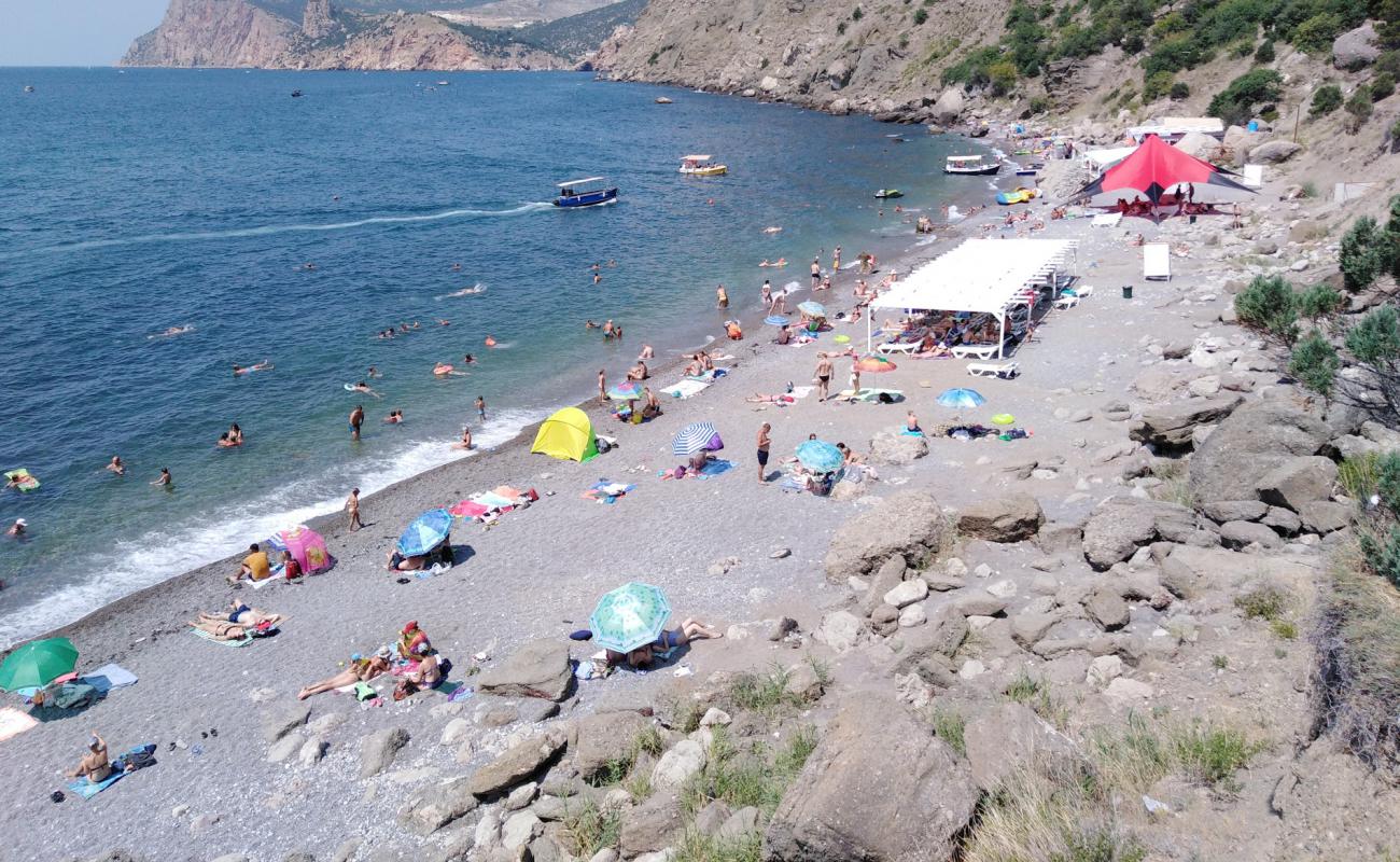 Photo of Silver beach with gray fine pebble surface