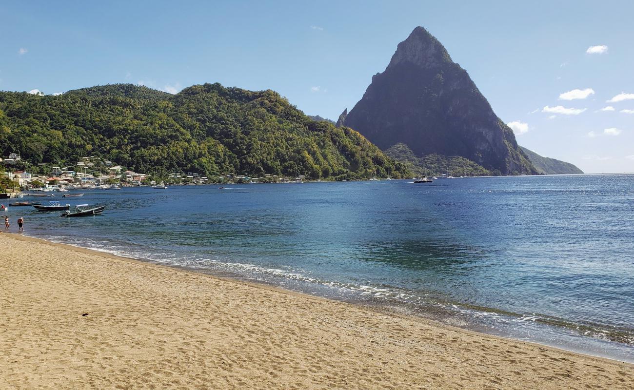 Photo of Soufriere beach with bright shell sand surface