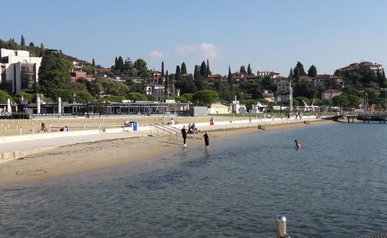 Photo of Portoroz beach with bright sand surface