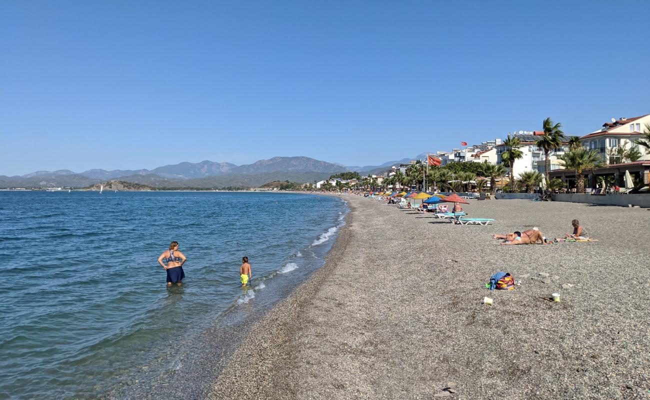 Photo of Calis beach with gray fine pebble surface