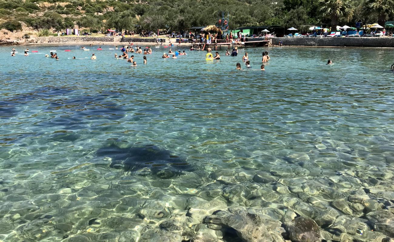 Photo of Korsan beach with brown sand &  rocks surface