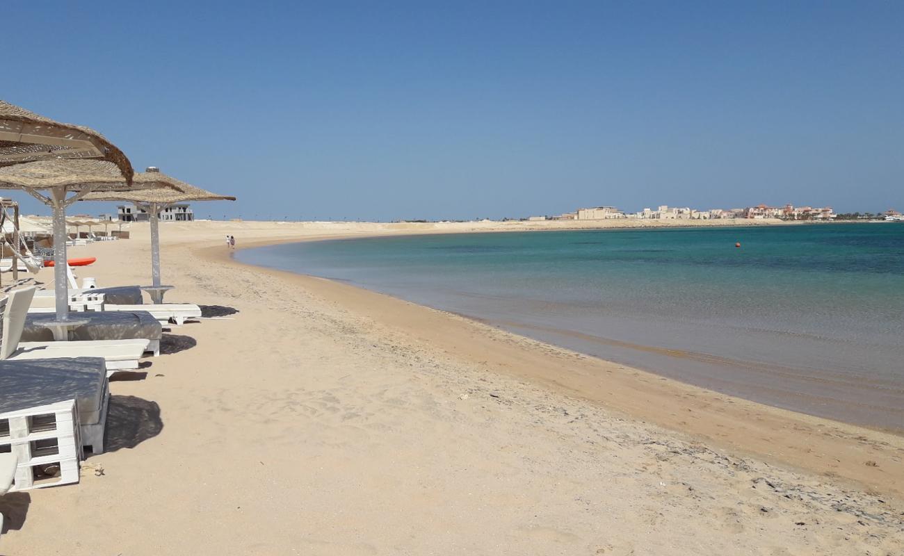 Photo of White beach with bright sand surface