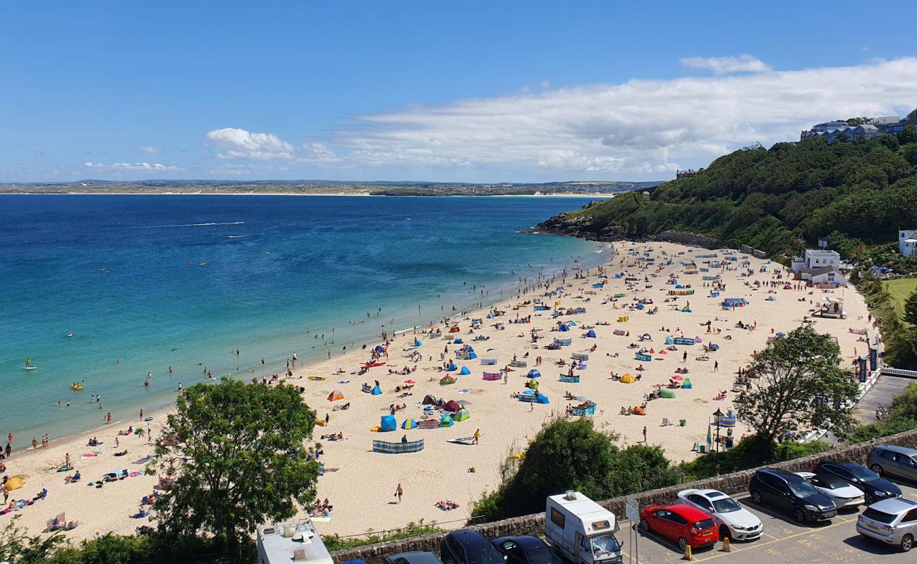 Photo of Porthminster beach with bright fine sand surface