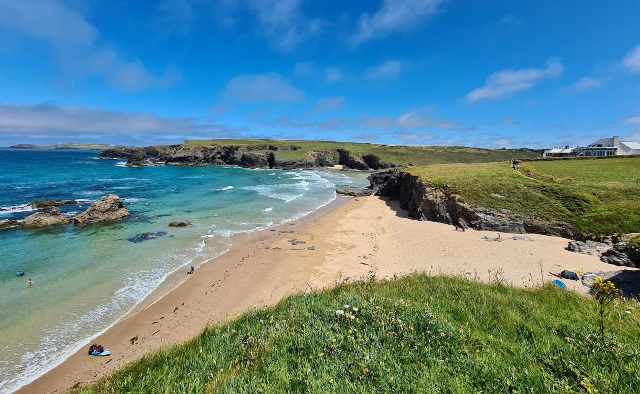 Photo of Porthcothan beach with bright fine sand surface