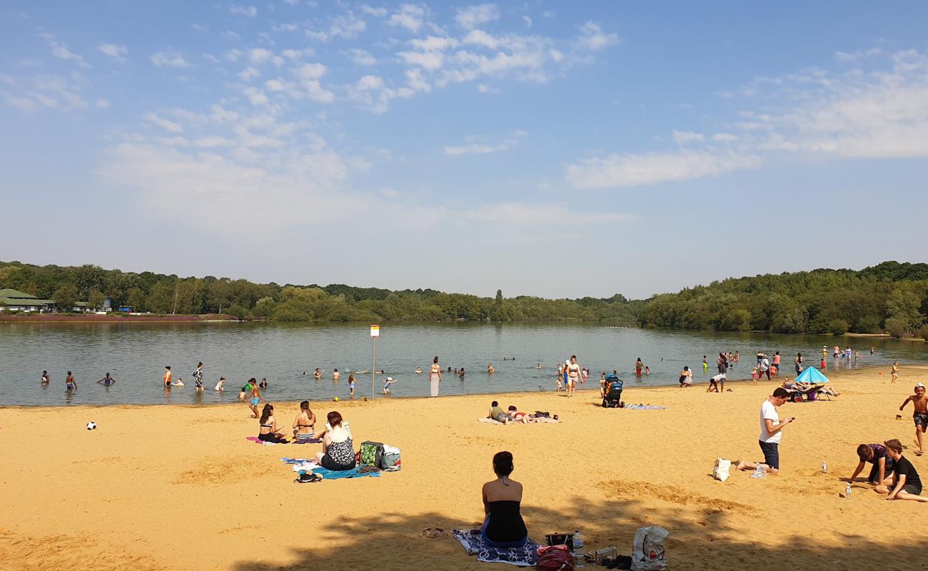 Photo of Ruislip lido beach with bright sand surface