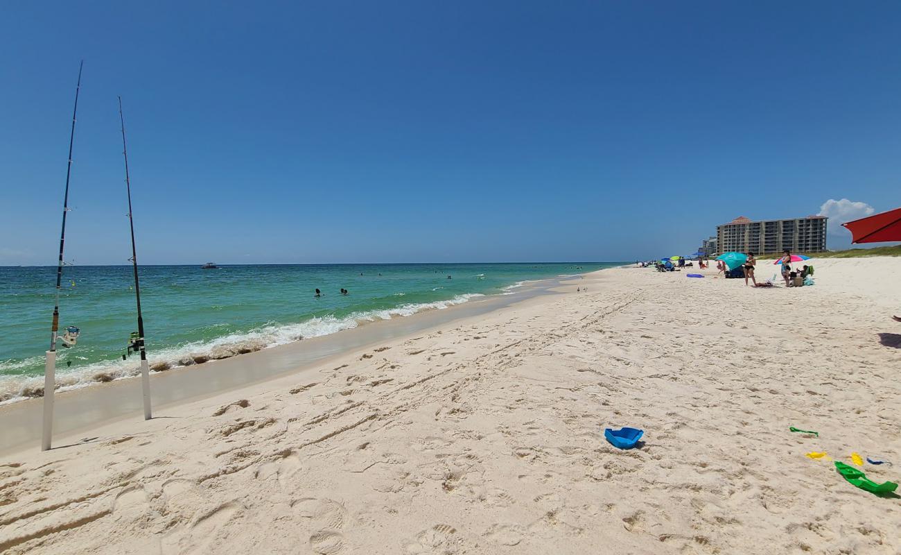 Photo of Johnson's Beach with white fine sand surface