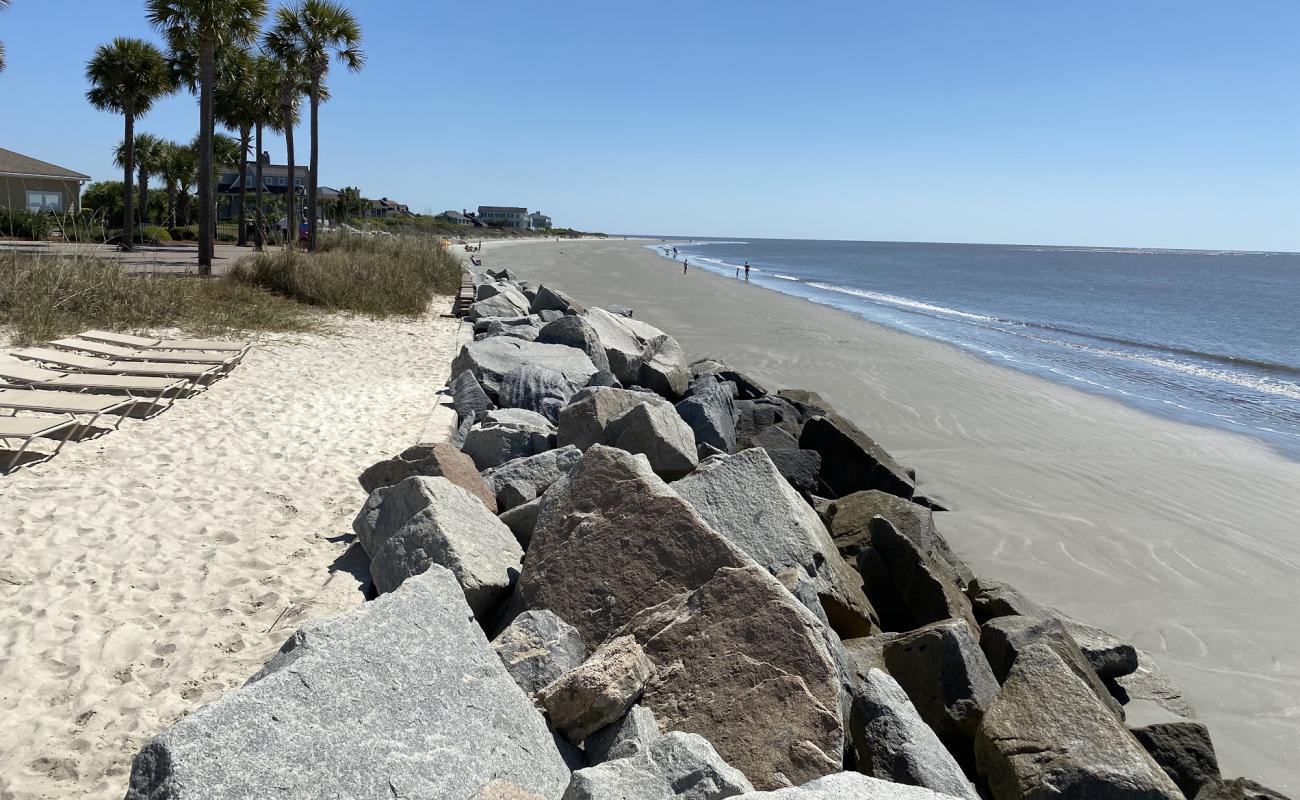 Photo of Seabrook Island beach with gray sand surface