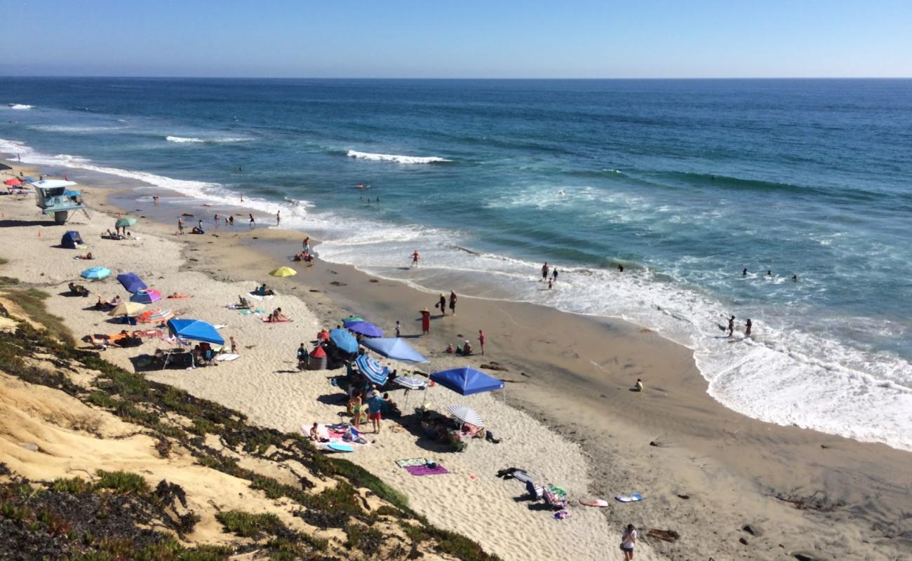 Photo of South Carlsbad beach with bright sand surface