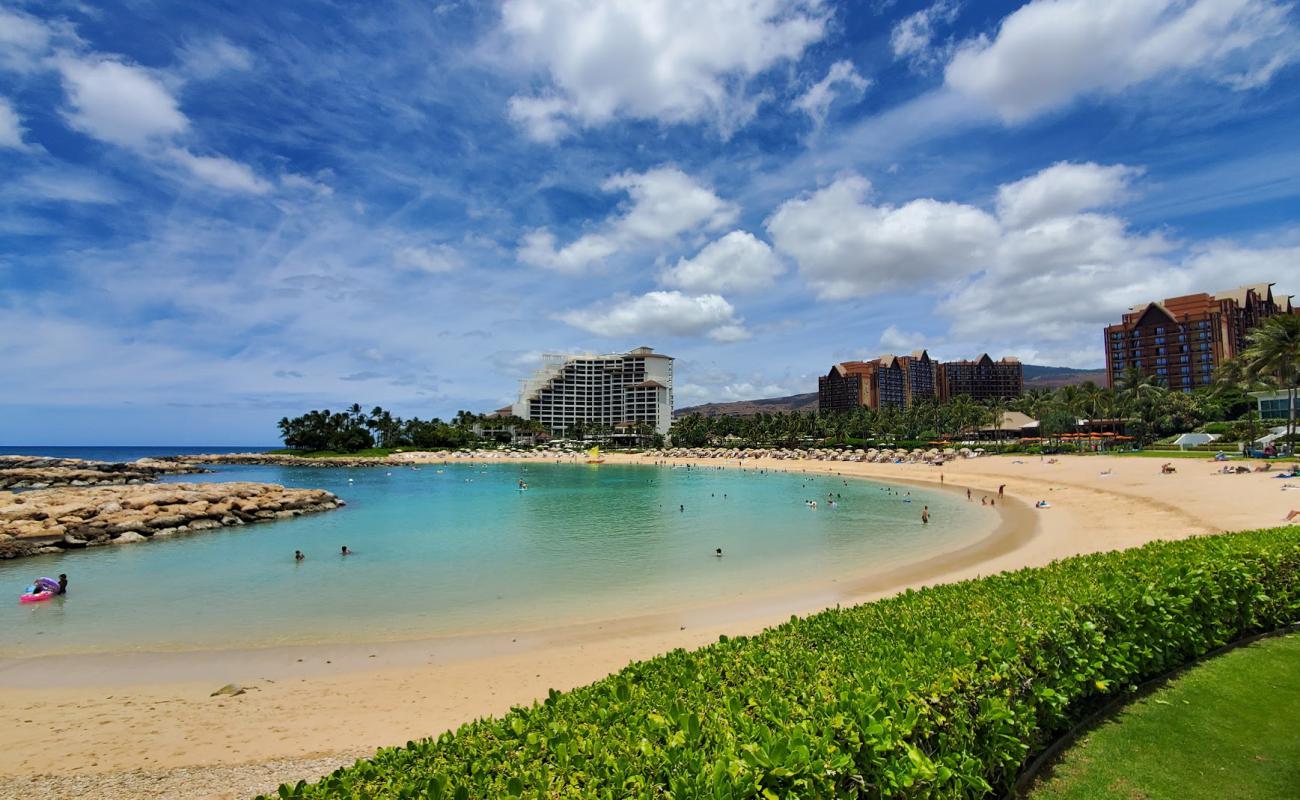 Photo of Ko Olina Lagoon beach with bright fine sand surface