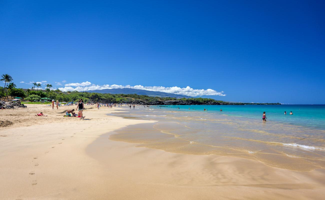 Photo of Hapuna Beach with bright fine sand surface